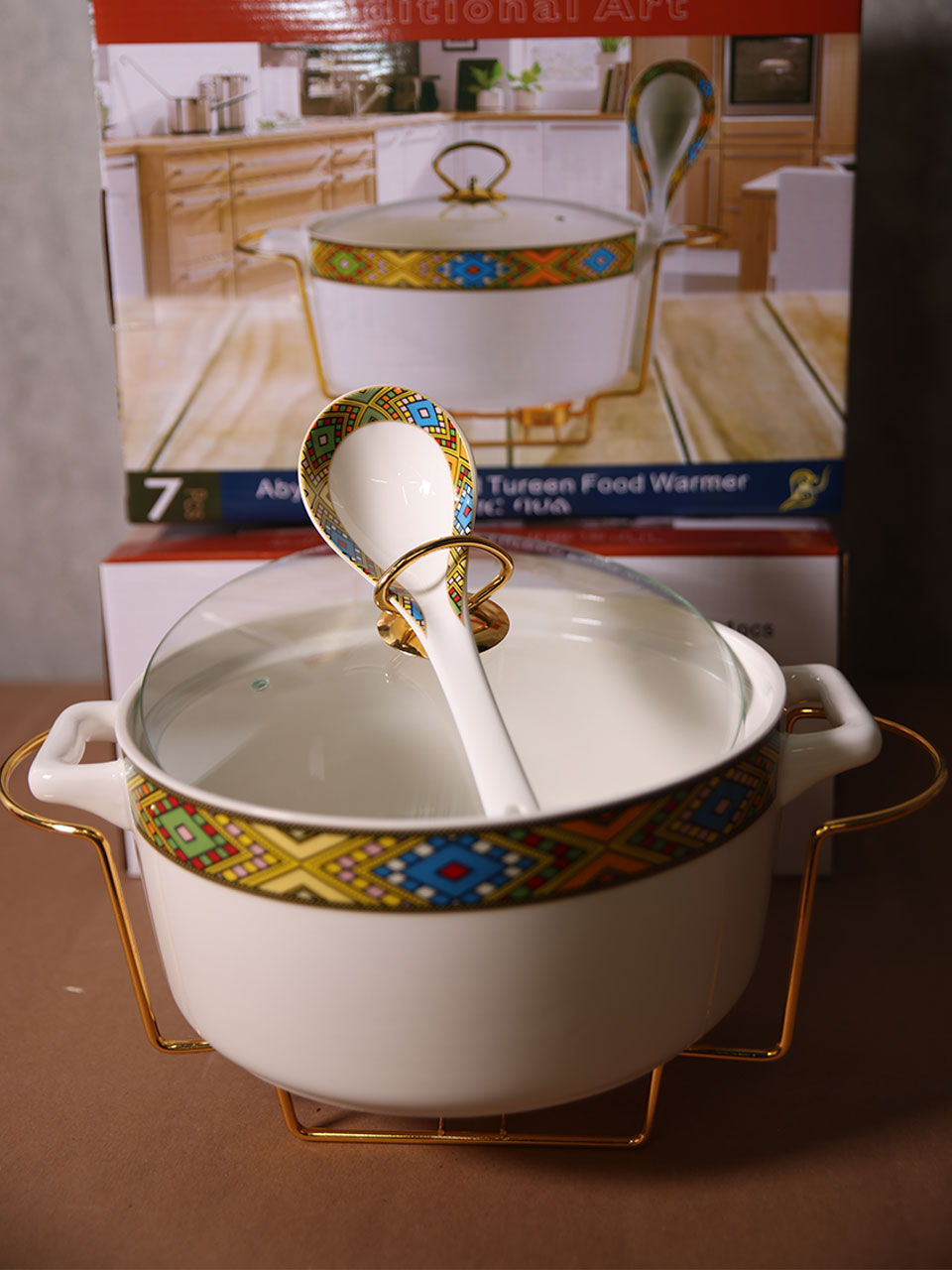 12" Round food warmer & Spoon 3.5L (የምግብ ማሞቂያ ከጭልፋ ጋር) 3.5L