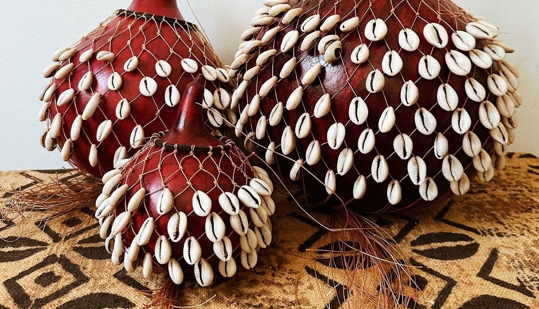 Traditional Ethiopian Gourd Decor with Cowrie Shells (Taba)