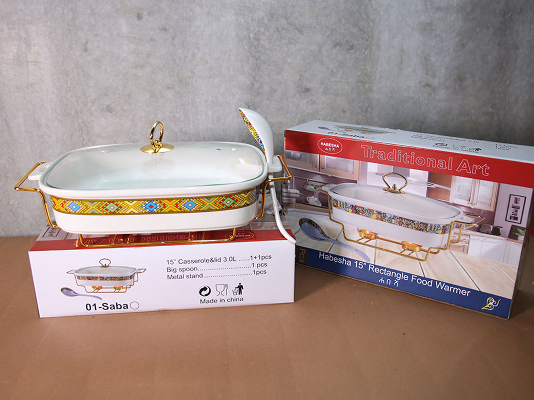 11" Rectangle food warmer &amp; Spoon 1.5L (ምግብ ማሞቂያ አራት ማዕዘን ከጭልፋ ጋር) 1.5L