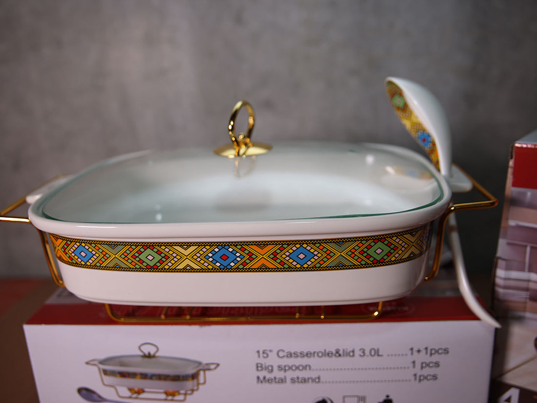 15" Rectangle food warmer &amp; Spoon 3L (ምግብ ማሞቂያ አራት ማዕዘን ከጭልፋ ጋር ትልቅ) 3.0L
