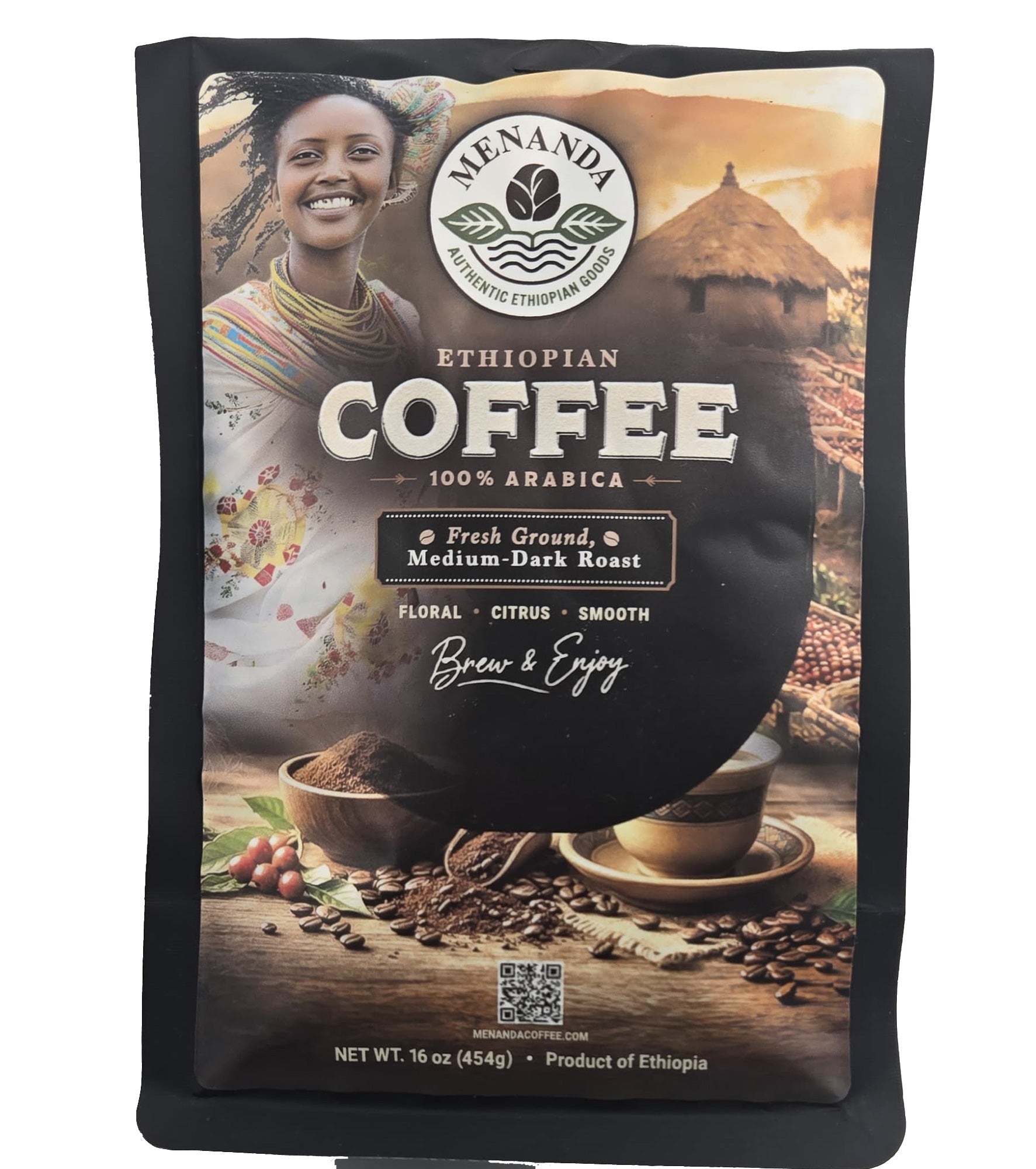 Fresh Ground Ethiopian Coffee. Medium-Dark Roasted